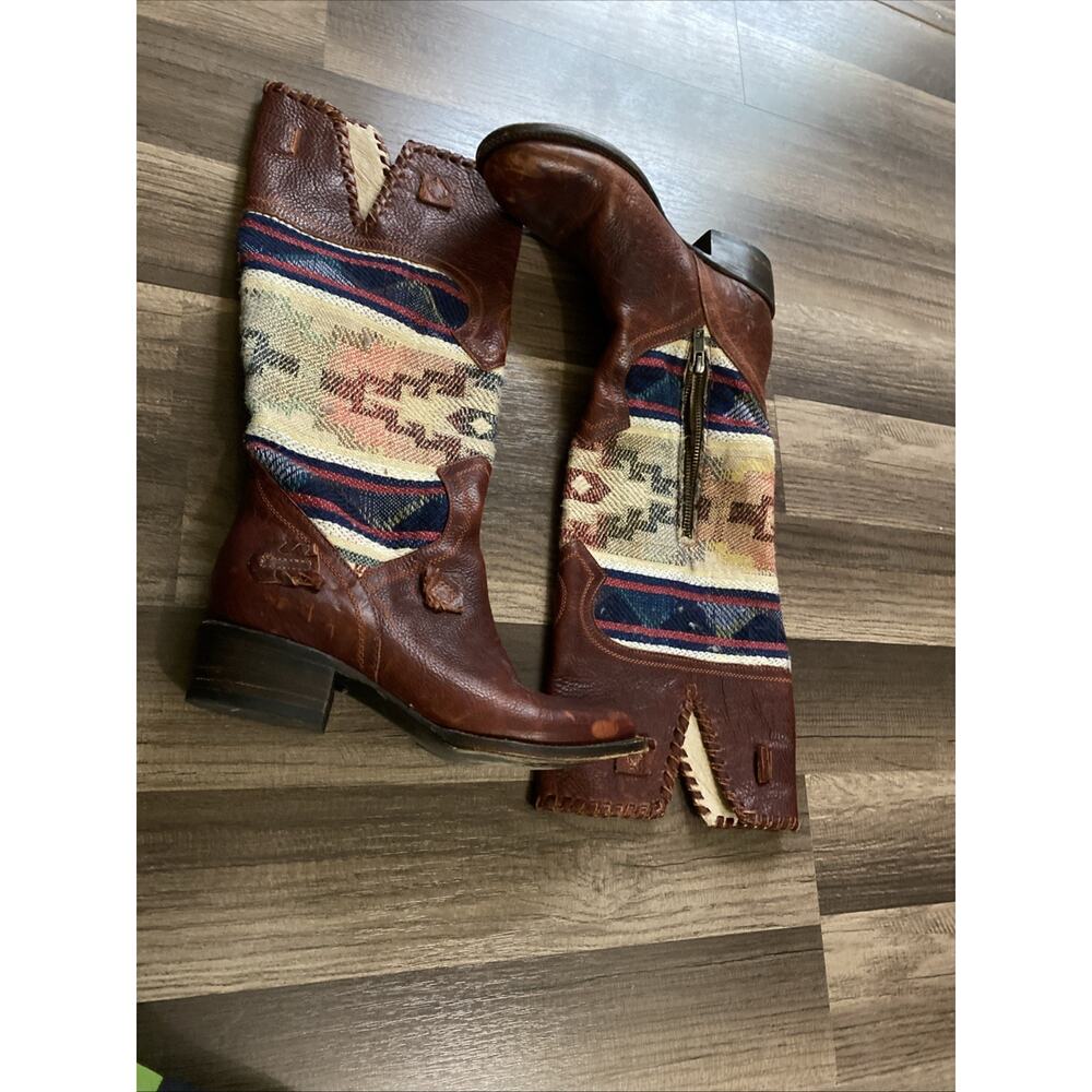 Freebird by Steven Quixote Blanket Aztec Western Tall Leather Boots, Women's 7.